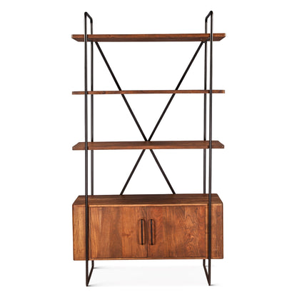 46" Pecan Brown Acacia Wood Bookshelf