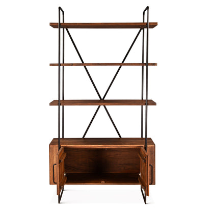 46" Pecan Brown Acacia Wood Bookshelf