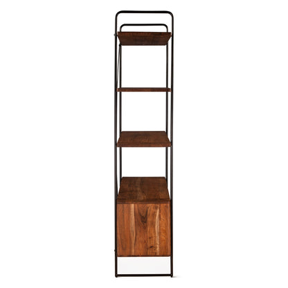46" Pecan Brown Acacia Wood Bookshelf