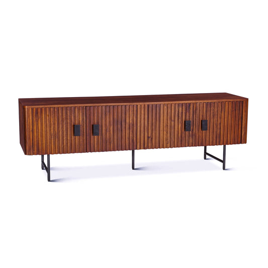 67" Pecan Brown Mango Wood Fluted Media Cabinet