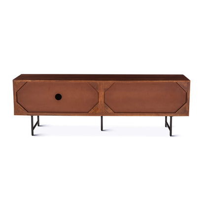 67" Pecan Brown Mango Wood Fluted Media Cabinet