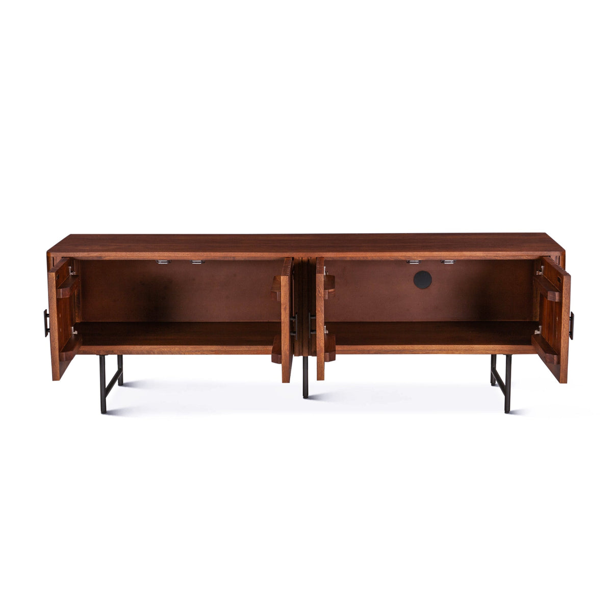67" Pecan Brown Mango Wood Fluted Media Cabinet