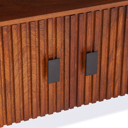 67" Pecan Brown Mango Wood Fluted Media Cabinet