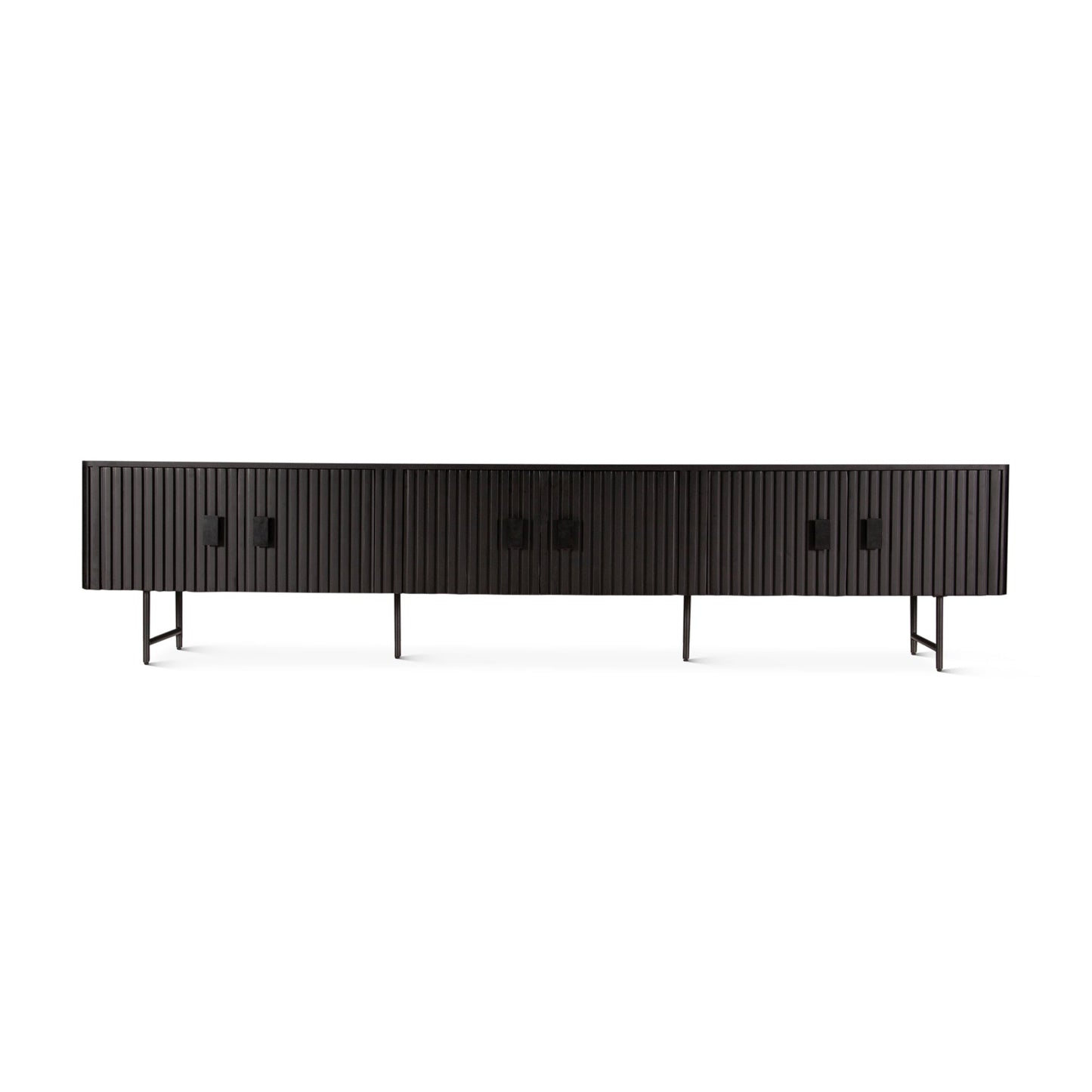 98" Matte Black Fluted Mango Wood Media Console