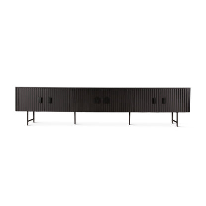98" Matte Black Fluted Mango Wood Media Console