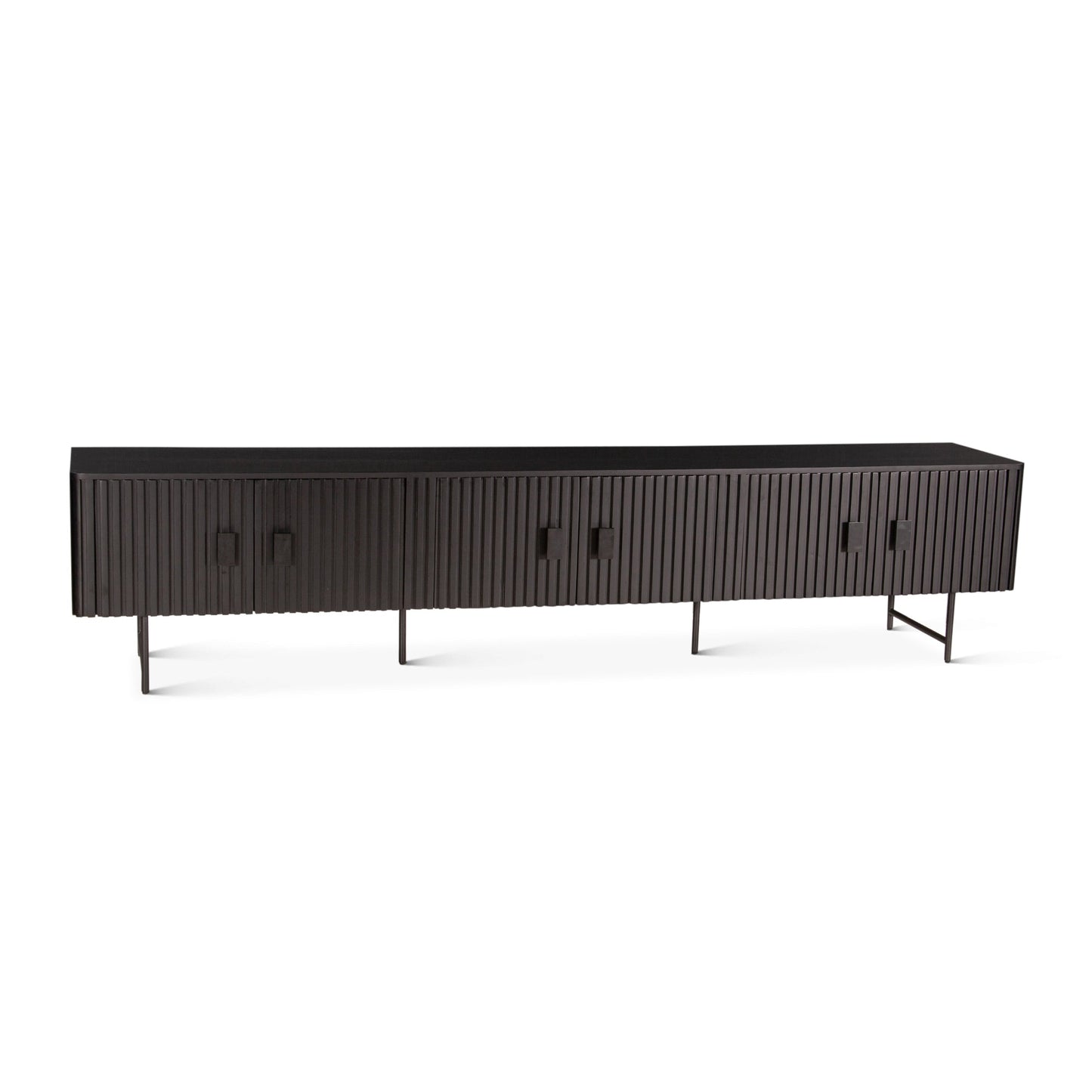 98" Matte Black Fluted Mango Wood Media Console