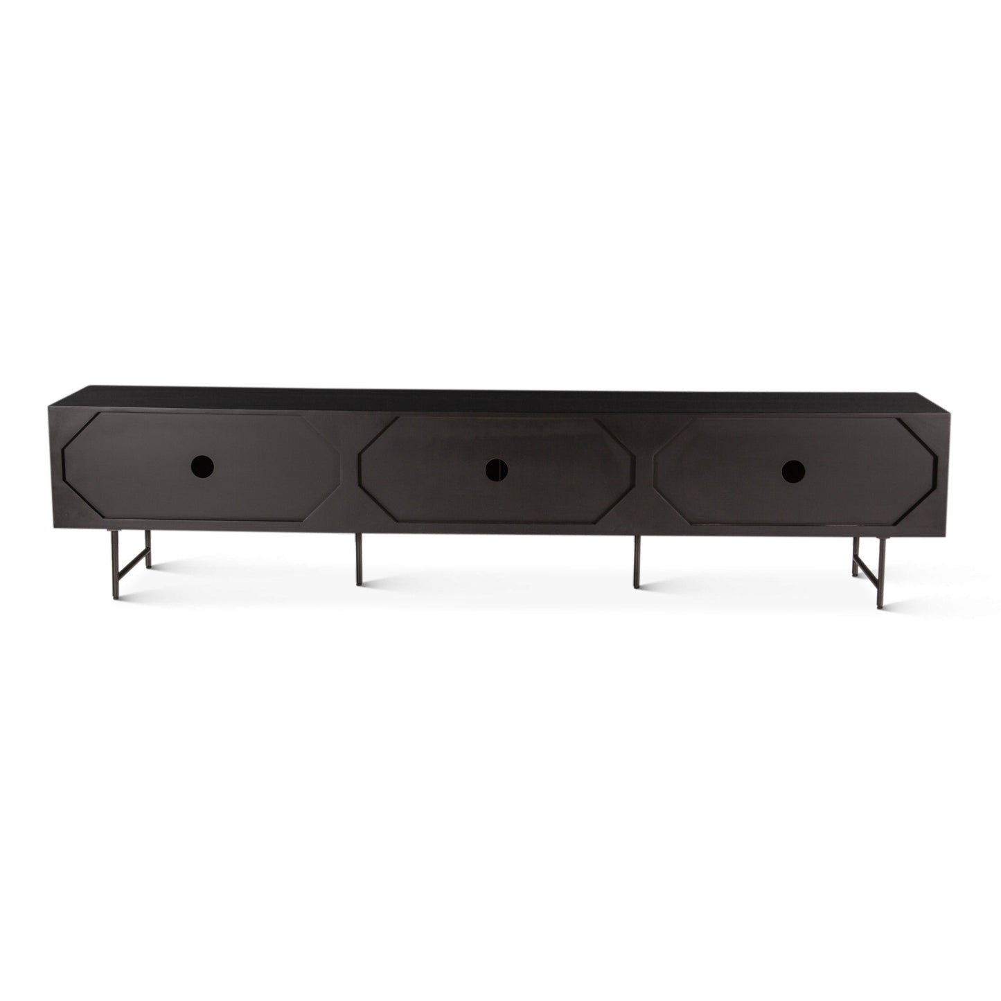 98" Matte Black Fluted Mango Wood Media Console