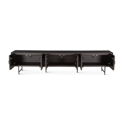 98" Matte Black Fluted Mango Wood Media Console