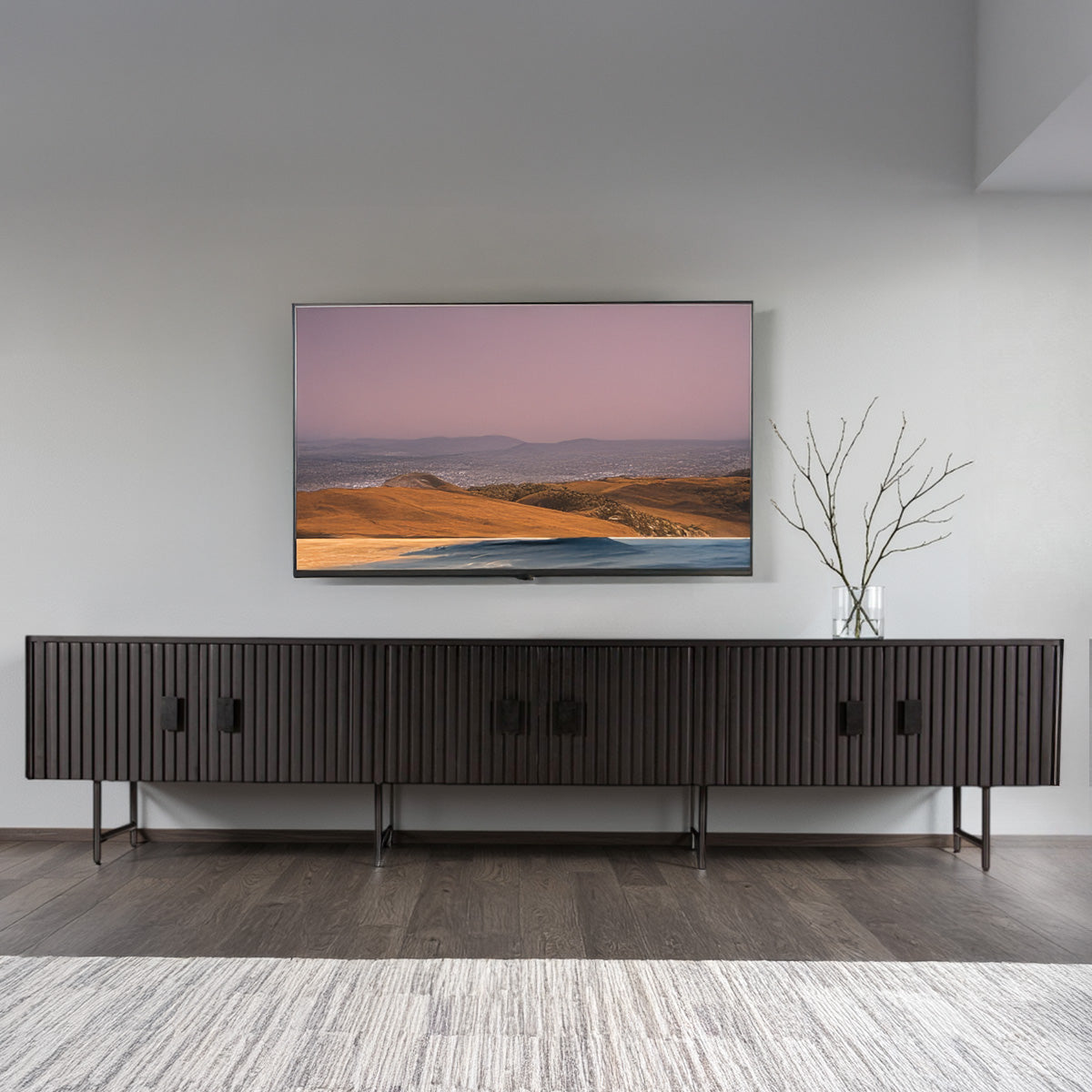 98" Matte Black Fluted Mango Wood Media Console