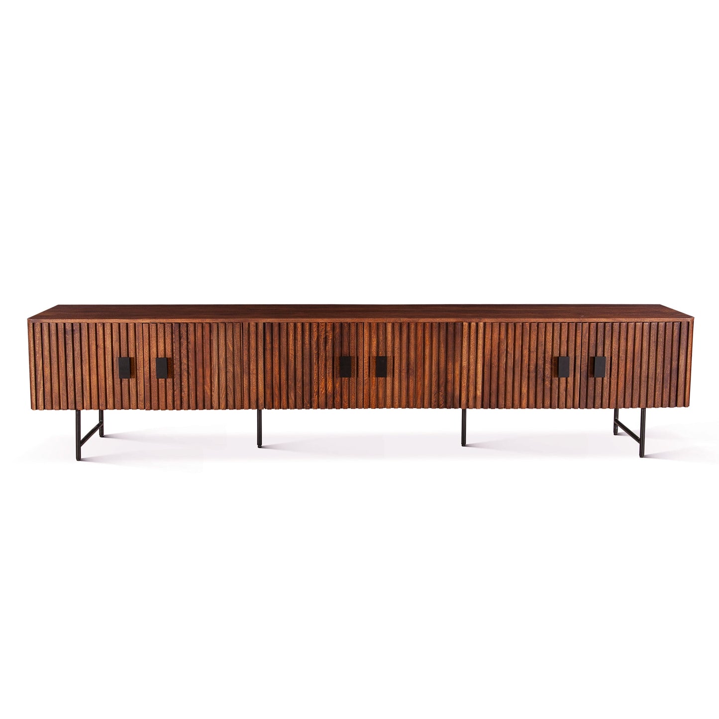 98" Pecan Brown Fluted Mango Wood Media Console