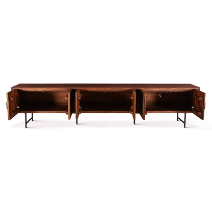 98" Pecan Brown Fluted Mango Wood Media Console