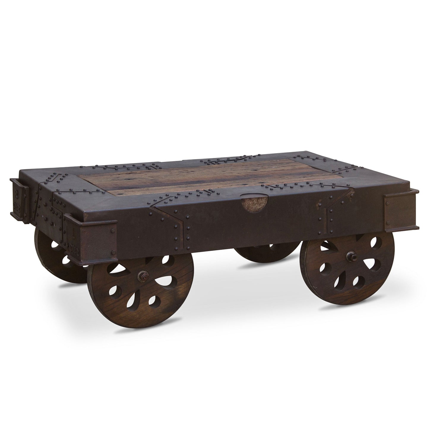 47" Reclaimed Wood Wheeled Coffee Table