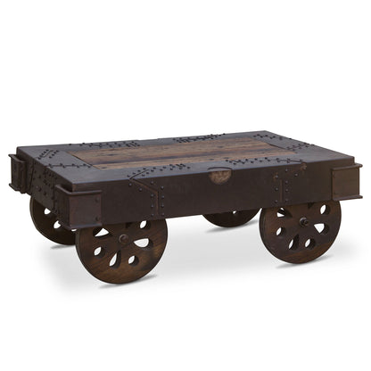 47" Reclaimed Wood Wheeled Coffee Table