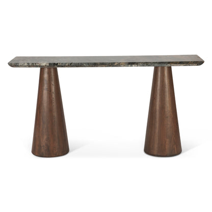 60" Lava Marble and Dark Mango Wood Console Table