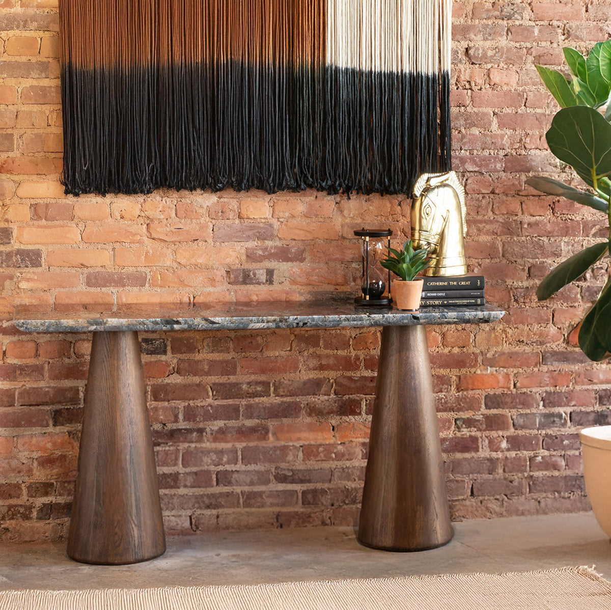 60" Lava Marble and Dark Mango Wood Console Table