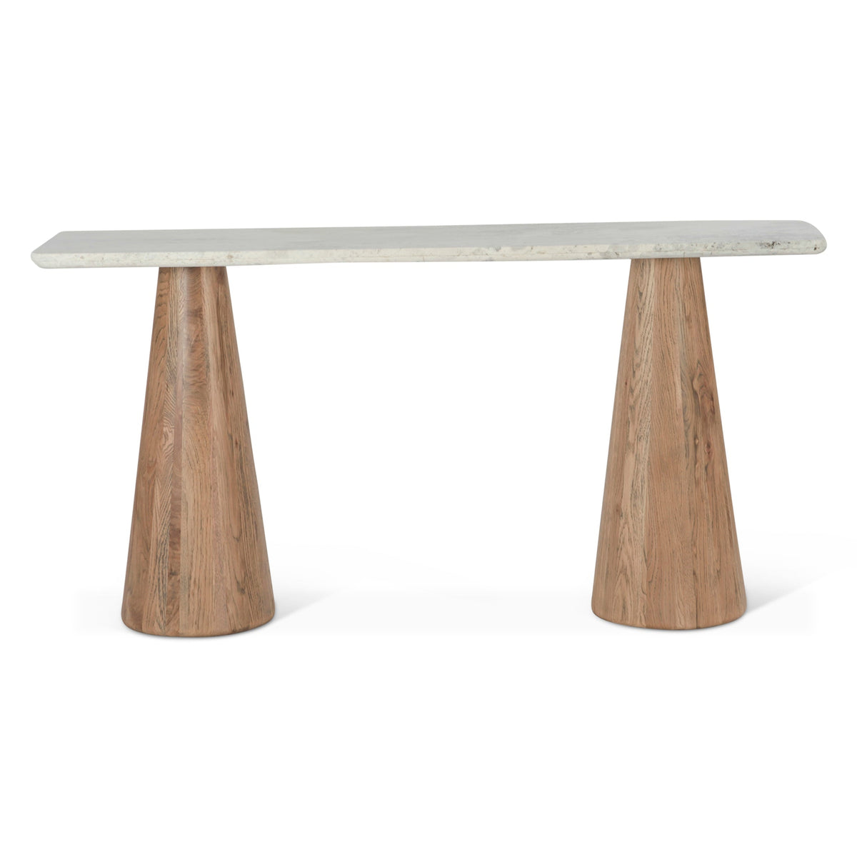60" White Travertine and Light Mango Wood Console Table