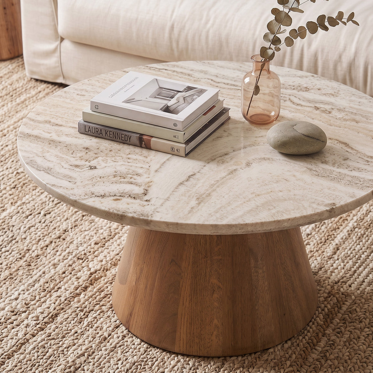 36" White Travertine and Light Mango Coffee Table