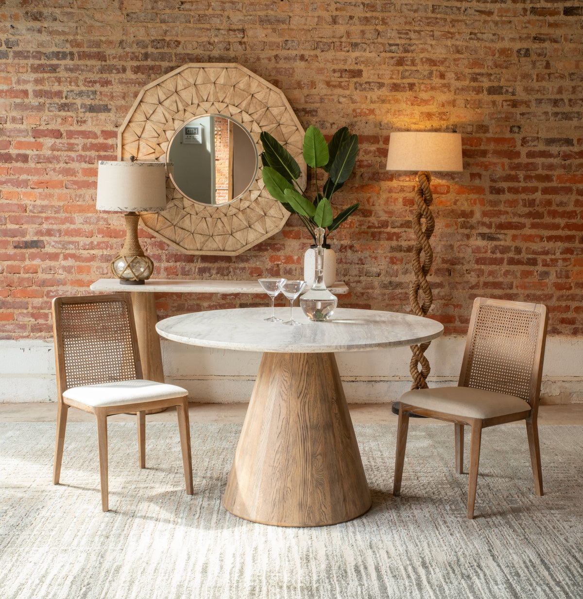 48" White Travertine Round Dining Table