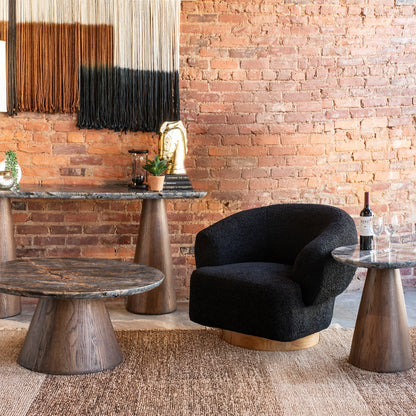 22" Lava Marble and Dark Oak Side Table