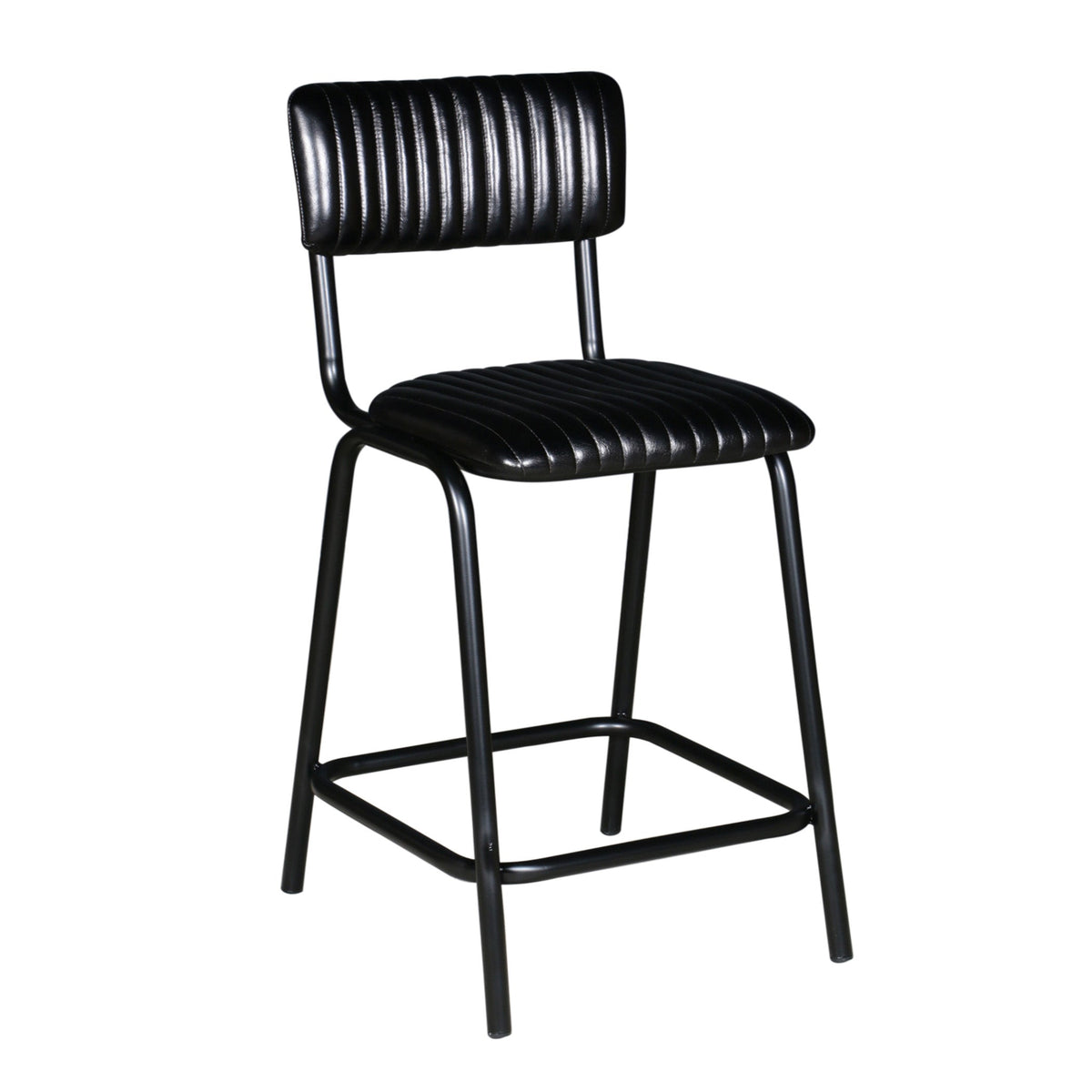17.5" Black Ribbed Leather Counter Chair