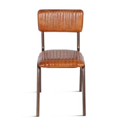 16" Antique Ribbed Saddle Leather Dining Chair