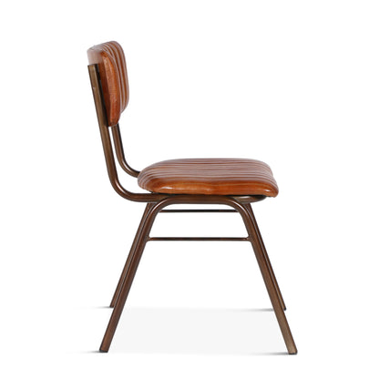 16" Antique Ribbed Saddle Leather Dining Chair
