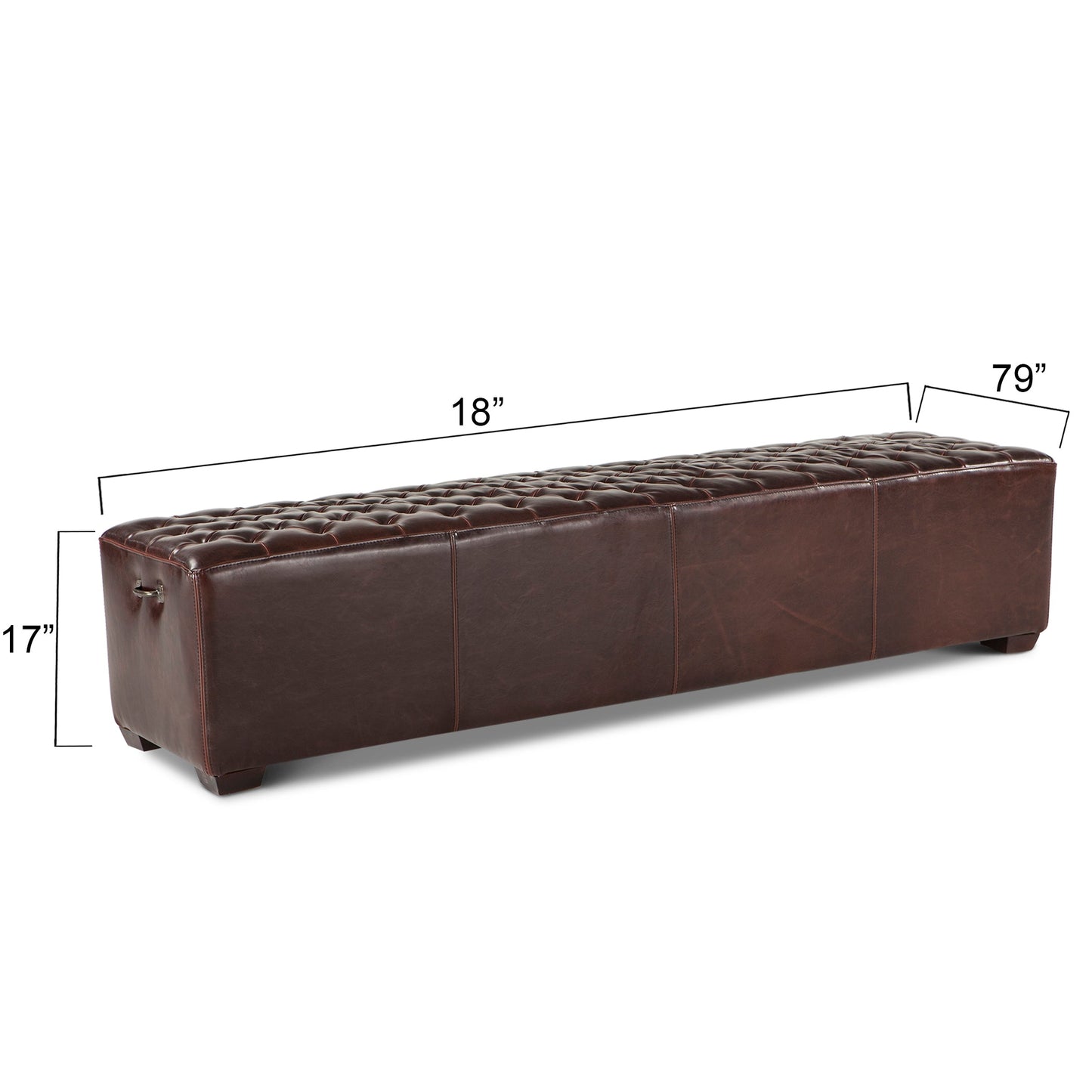 79" Brown Leather Upholstered Bench