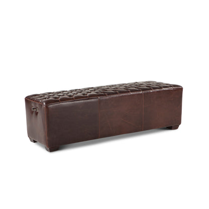 59" Brown Leather Upholstered Bench