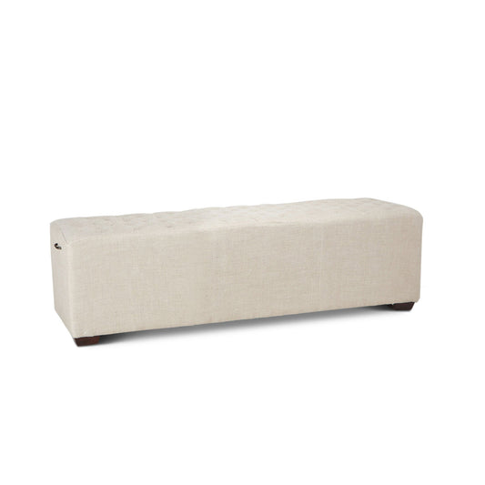 59" Beige Linen Upholstered Bench