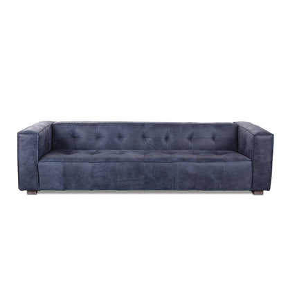 106" Italian Blue Leather Sofa