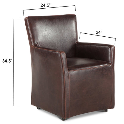 24" Brown Leather Wheeled Armchair