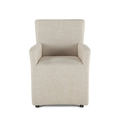 24" Beige Linen Wheeled Armchair