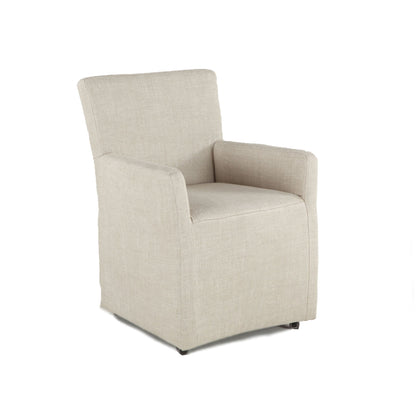 24" Beige Linen Wheeled Armchair