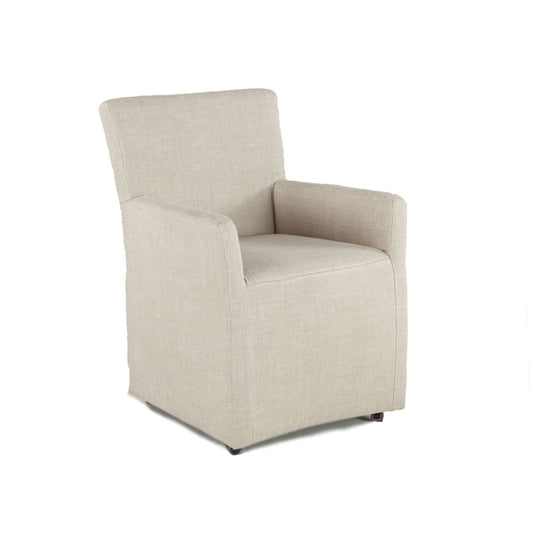 24" Beige Linen Wheeled Armchair