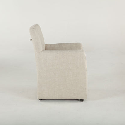 24" Beige Linen Wheeled Armchair