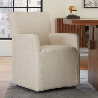 24" Beige Linen Wheeled Armchair