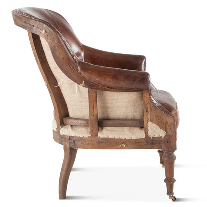 28" Vintage Cigar Leather Accent Chair