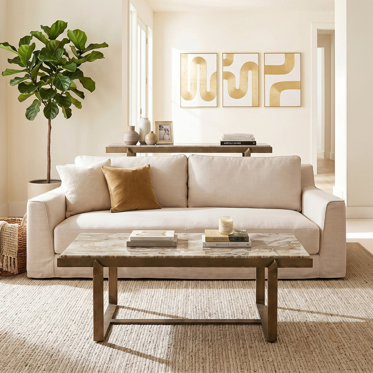 87" White Linen Slipcovered Sofa