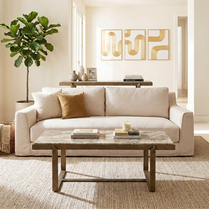 87" White Linen Slipcovered Sofa