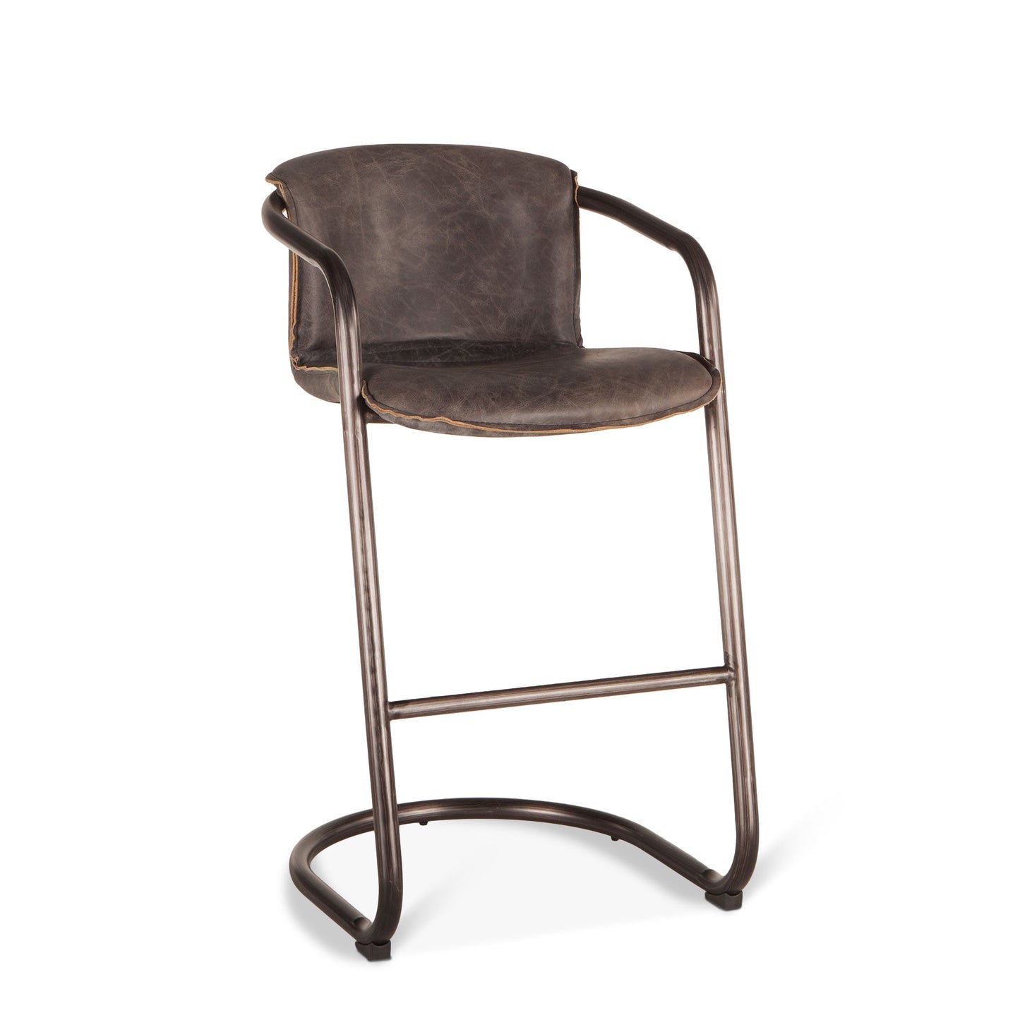 22" Antique Ebony Leather Bar Chair