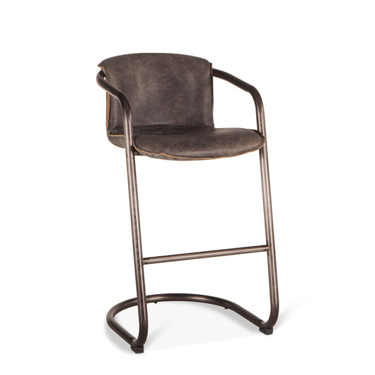 22" Antique Ebony Leather Bar Chair