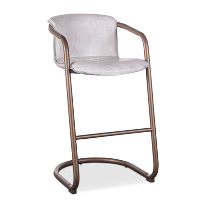 22" Vintage White Leather Bar Chair