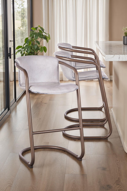 22" Vintage White Leather Bar Chair
