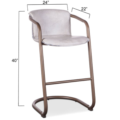 22" Vintage White Leather Bar Chair