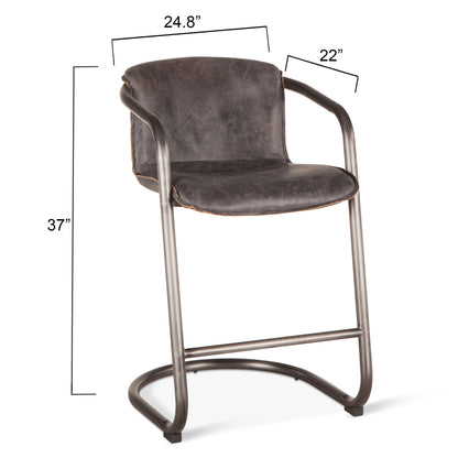 22" Antique Ebony Leather Counter Chair