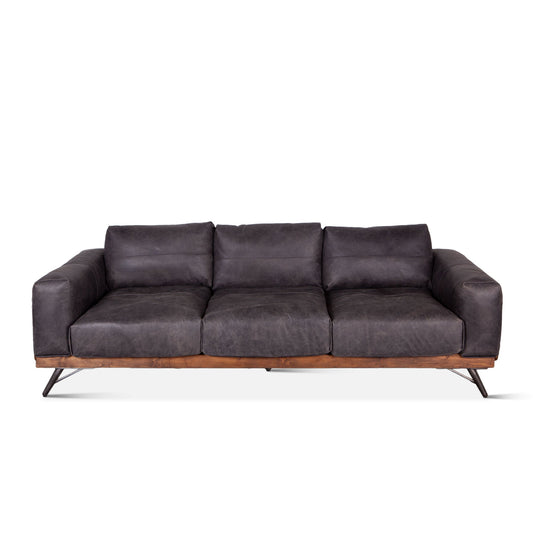 95" Antique Ebony Leather Sofa