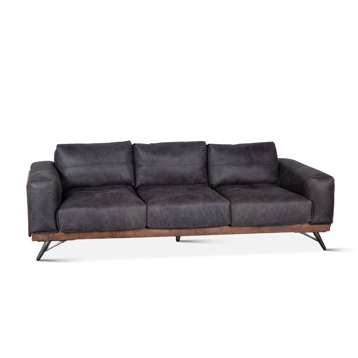 95" Antique Ebony Leather Sofa