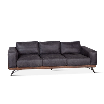 95" Antique Ebony Leather Sofa