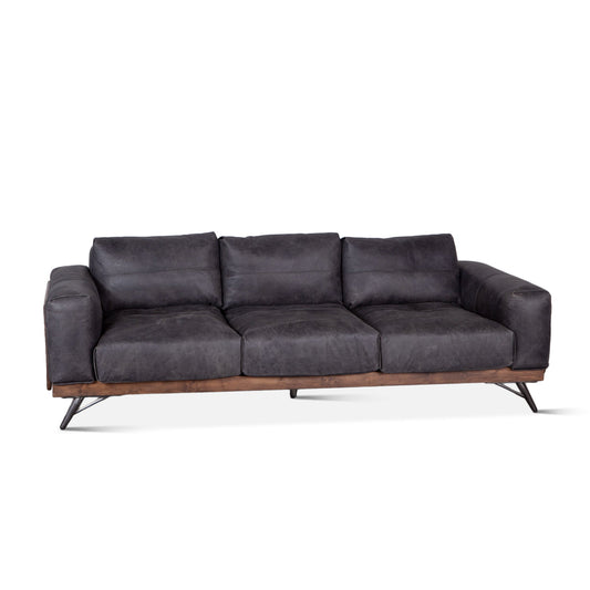 95" Antique Ebony Leather Sofa
