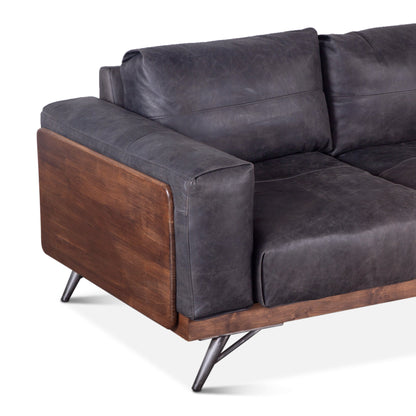 95" Antique Ebony Leather Sofa